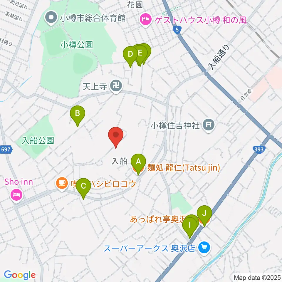 FMおたる周辺のファミレス・ファーストフード一覧地図