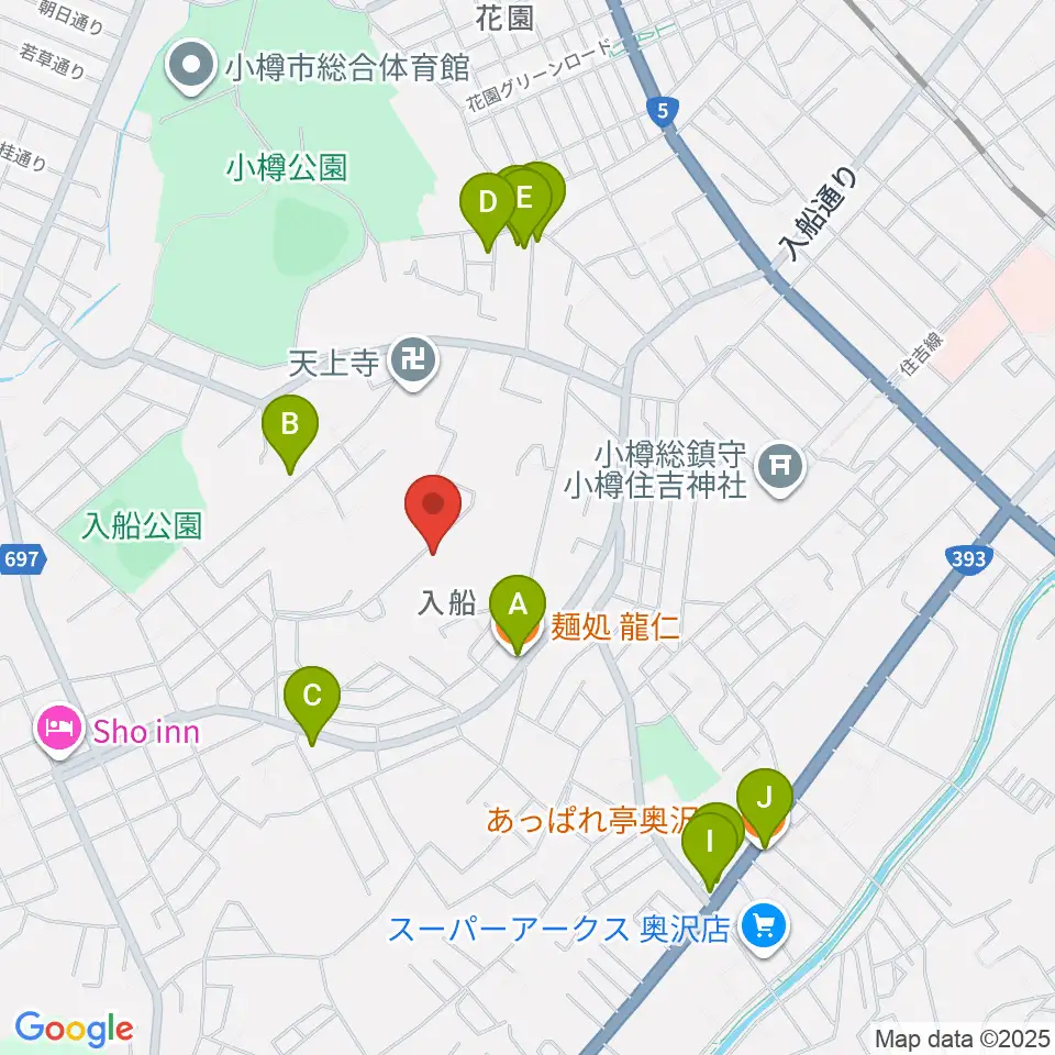 FMおたる周辺のファミレス・ファーストフード一覧地図