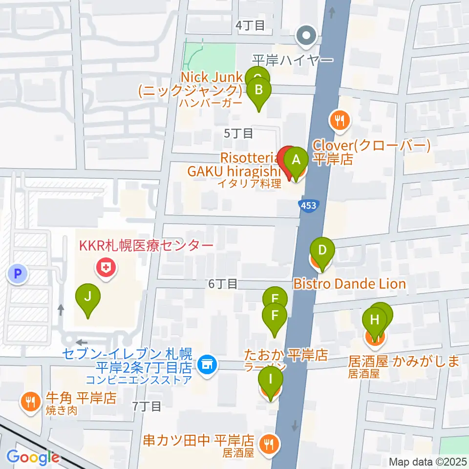 FMアップル周辺のファミレス・ファーストフード一覧地図
