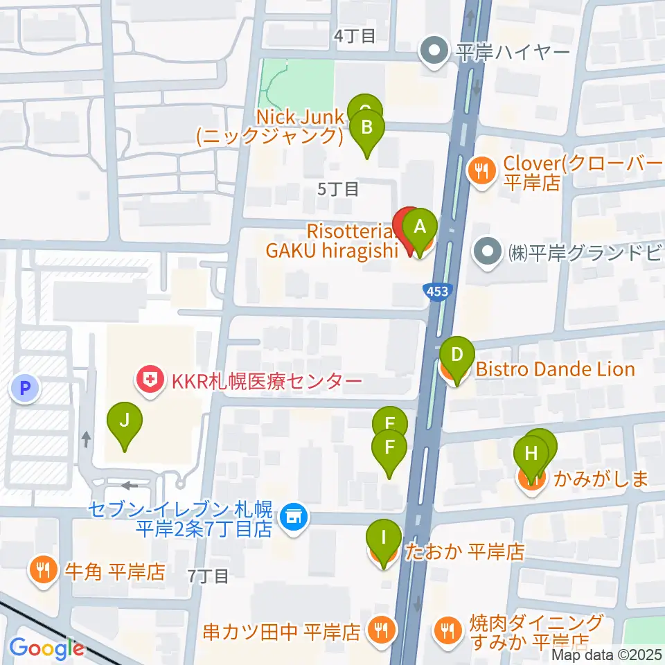 FMアップル周辺のファミレス・ファーストフード一覧地図