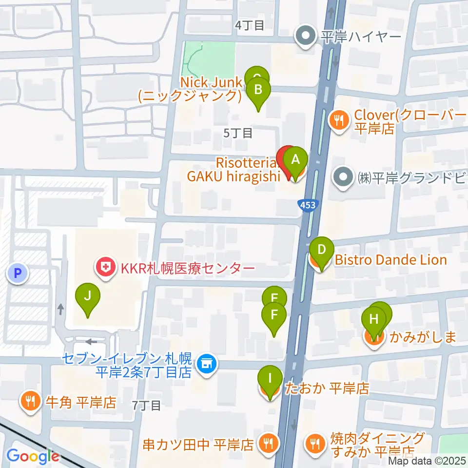 FMアップル周辺のファミレス・ファーストフード一覧地図