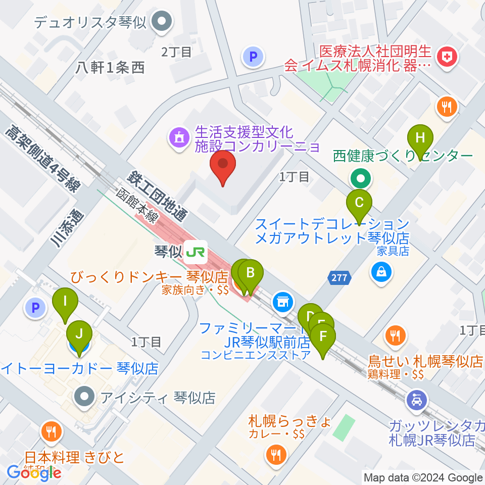 三角山放送局周辺のファミレス・ファーストフード一覧地図