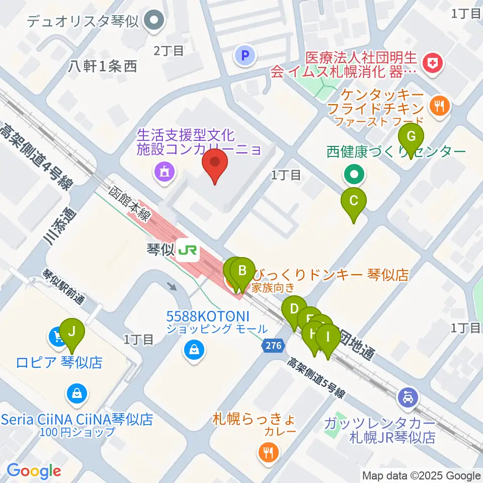 三角山放送局周辺のファミレス・ファーストフード一覧地図