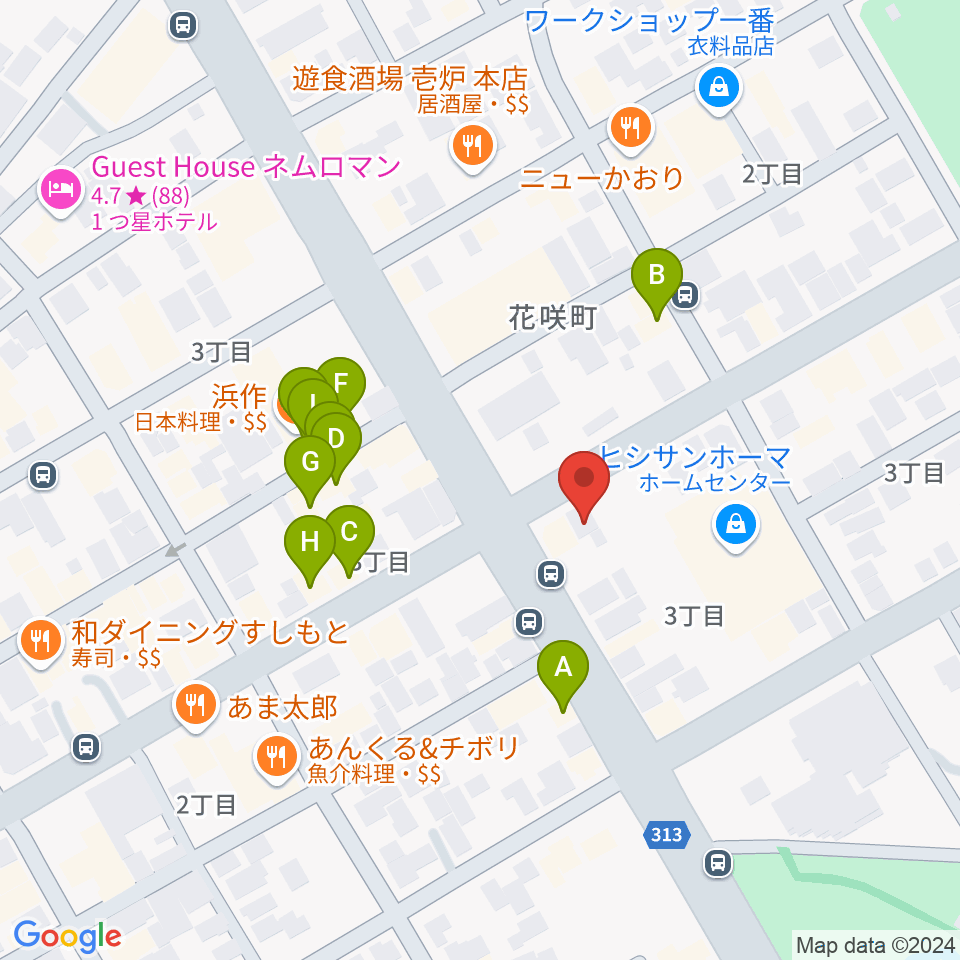 FMねむろ周辺のファミレス・ファーストフード一覧地図