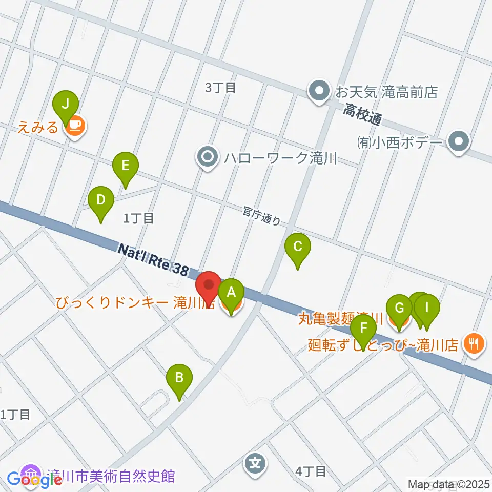 FM G'Sky周辺のファミレス・ファーストフード一覧地図