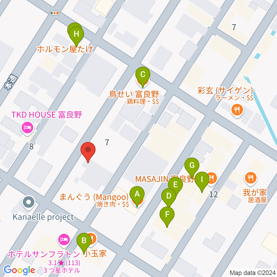 ラジオふらの周辺のファミレス・ファーストフード一覧地図