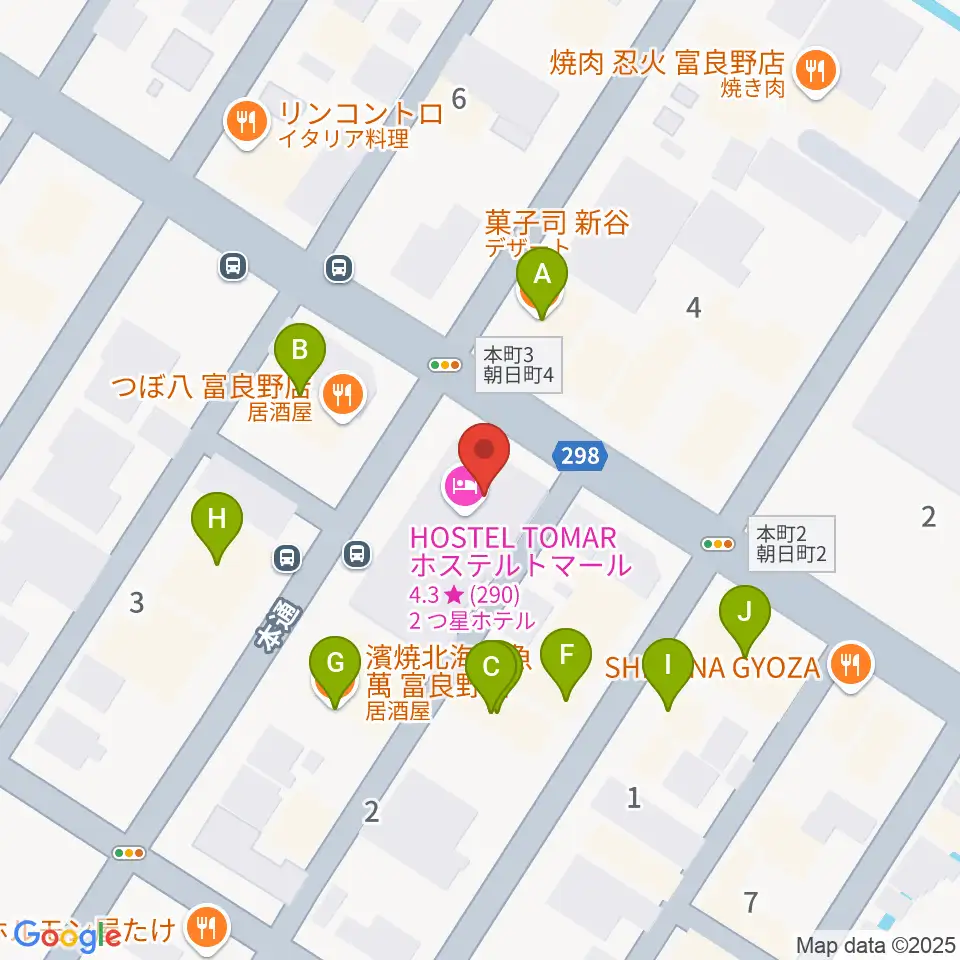 ラジオふらの周辺のファミレス・ファーストフード一覧地図