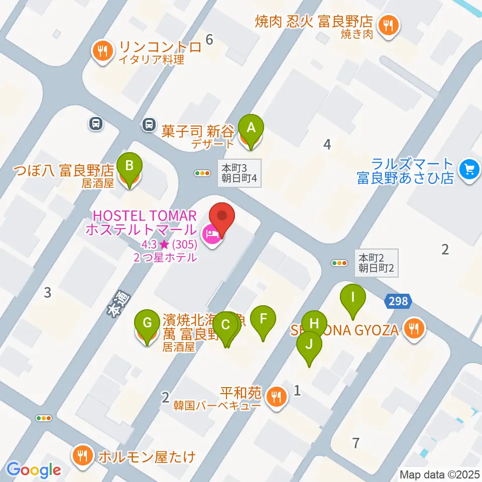 ラジオふらの周辺のファミレス・ファーストフード一覧地図