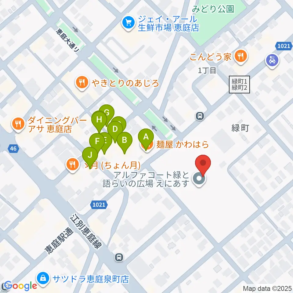e-niwa（いーにわ）周辺のファミレス・ファーストフード一覧地図