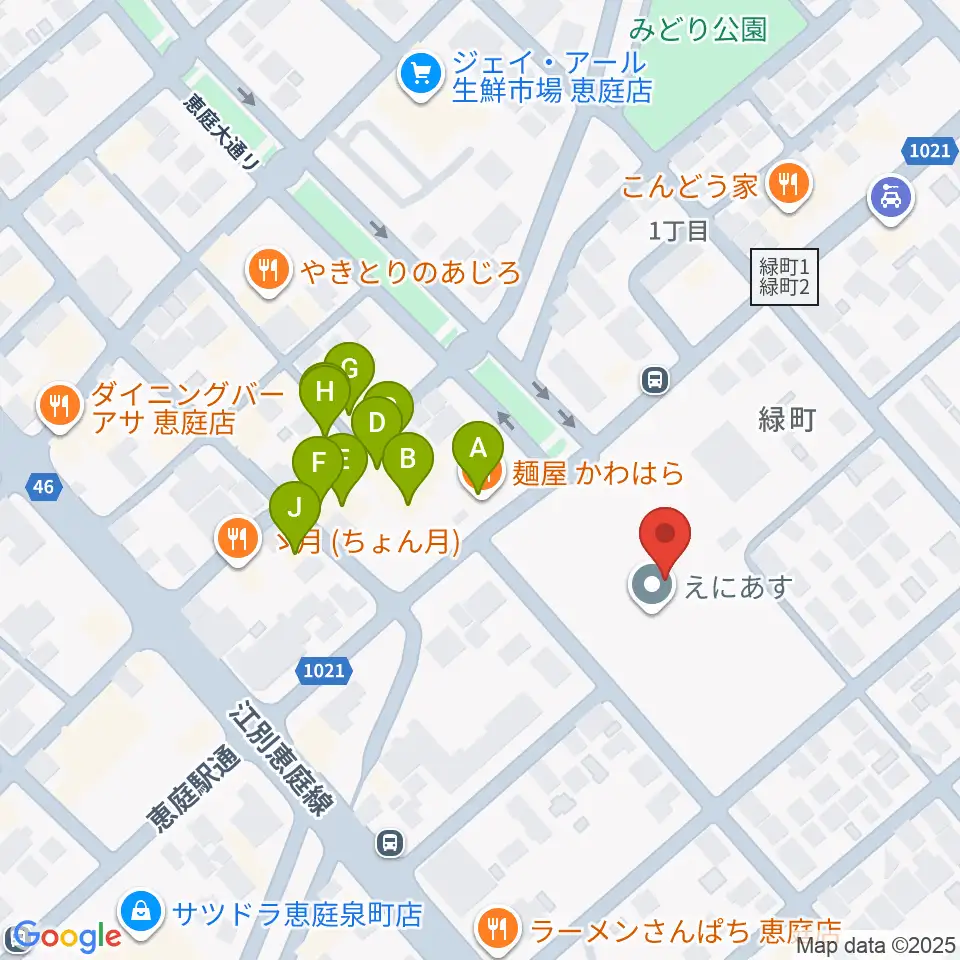 e-niwa（いーにわ）周辺のファミレス・ファーストフード一覧地図