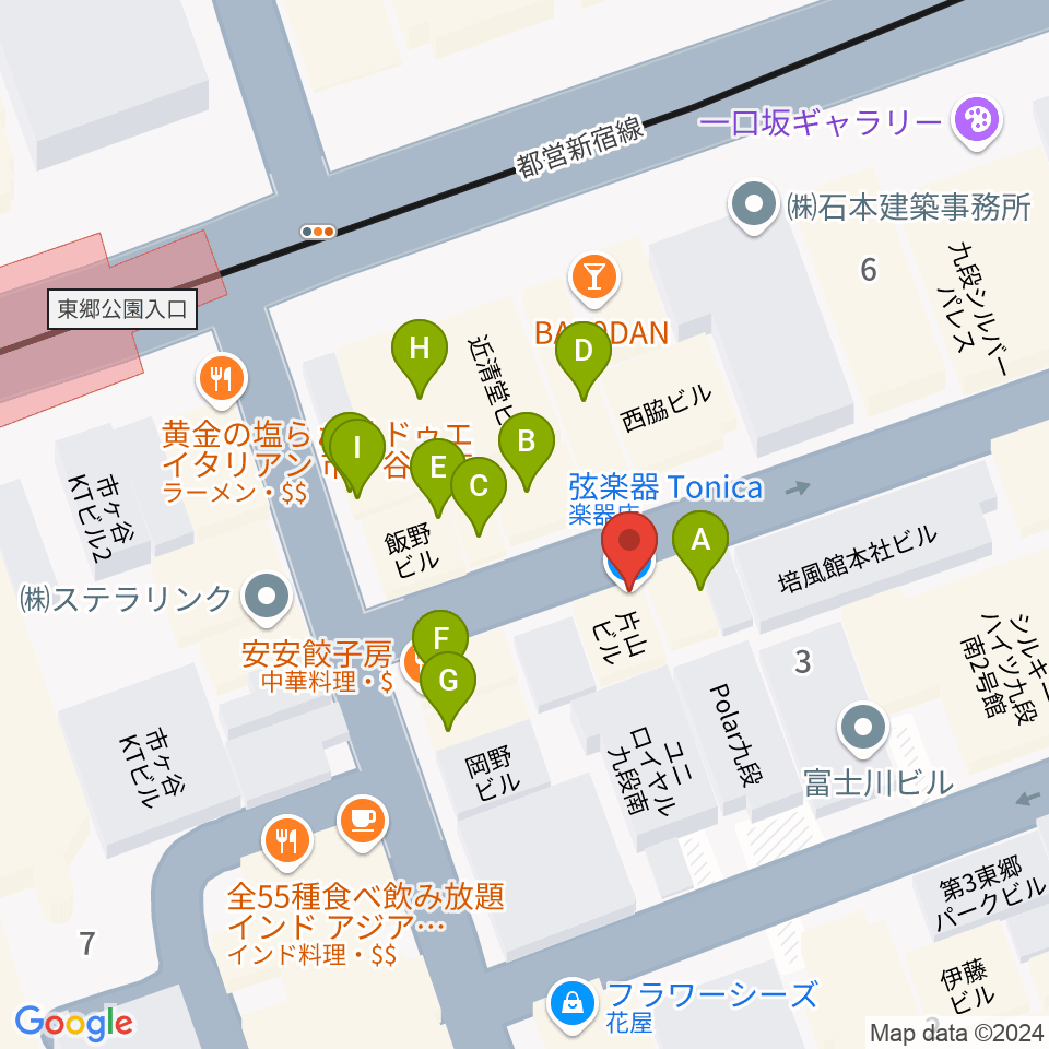 弦楽器Tonica周辺のファミレス・ファーストフード一覧地図