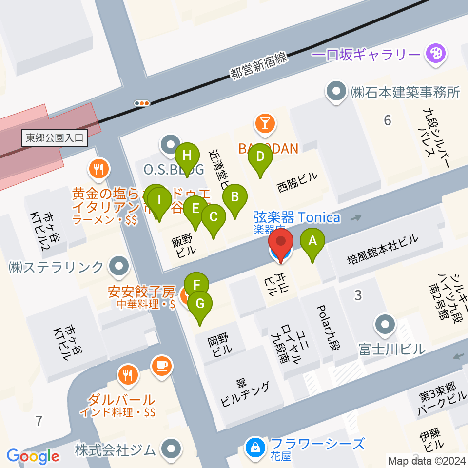 弦楽器Tonica周辺のファミレス・ファーストフード一覧地図