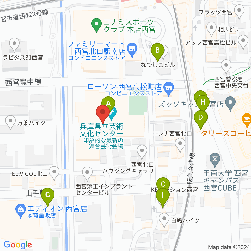 兵庫県立芸術文化センター 阪急中ホール周辺のファミレス・ファーストフード一覧地図