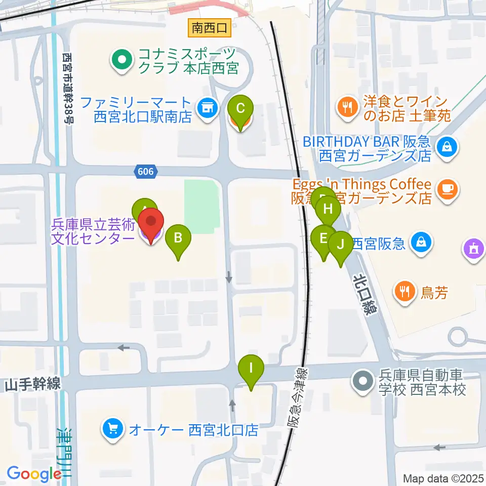 兵庫県立芸術文化センター 阪急中ホール周辺のファミレス・ファーストフード一覧地図
