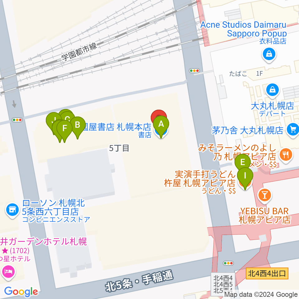 札幌センター ヤマハミュージック周辺のファミレス・ファーストフード一覧地図