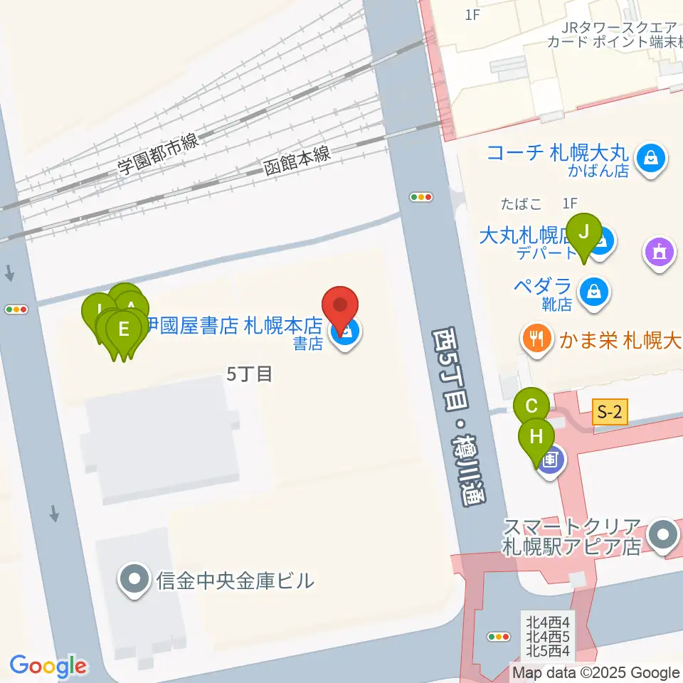 札幌センター ヤマハミュージック周辺のファミレス・ファーストフード一覧地図