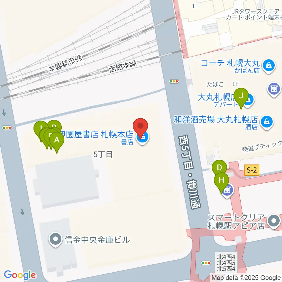 札幌センター ヤマハミュージック周辺のファミレス・ファーストフード一覧地図