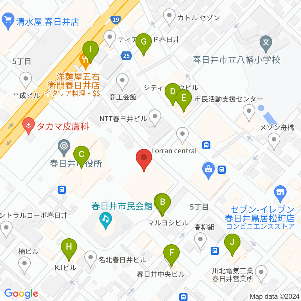 春日井市民会館周辺のファミレス・ファーストフード一覧地図
