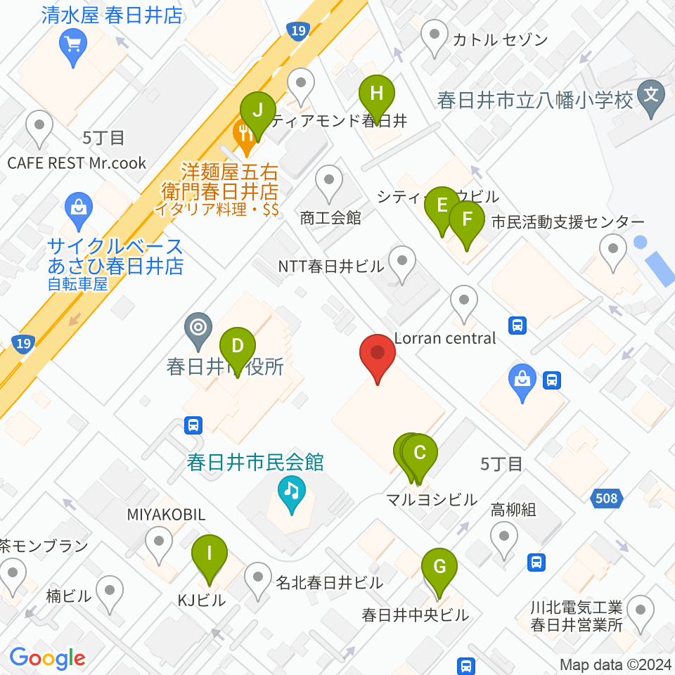 春日井市民会館周辺のファミレス・ファーストフード一覧地図