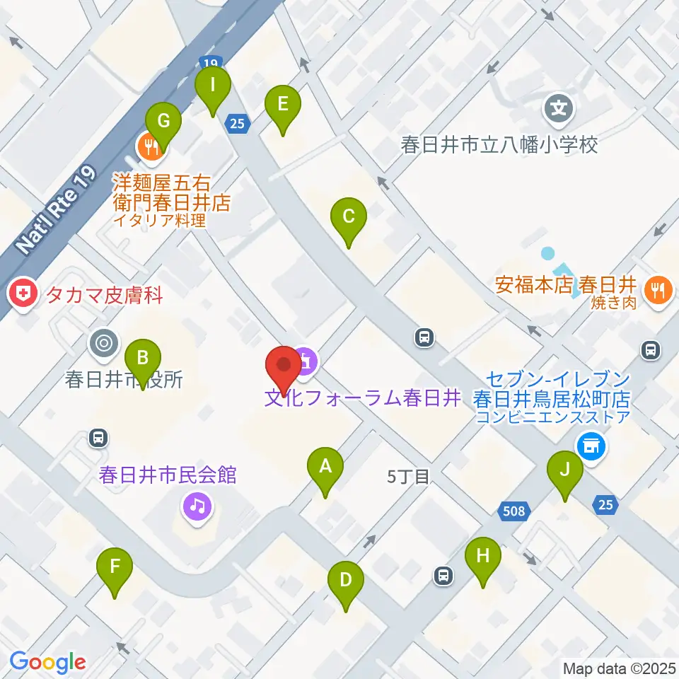 春日井市民会館周辺のファミレス・ファーストフード一覧地図