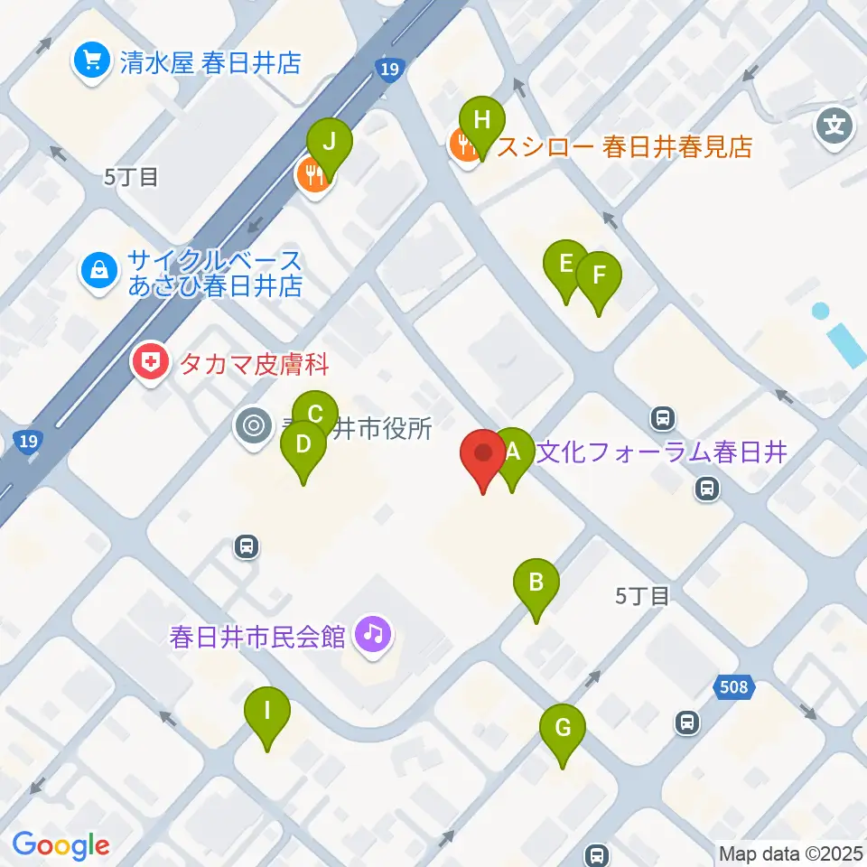 春日井市民会館周辺のファミレス・ファーストフード一覧地図