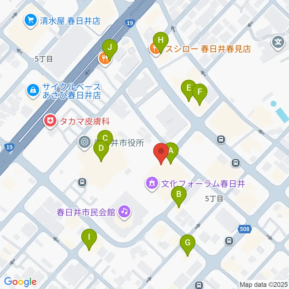 春日井市民会館周辺のファミレス・ファーストフード一覧地図