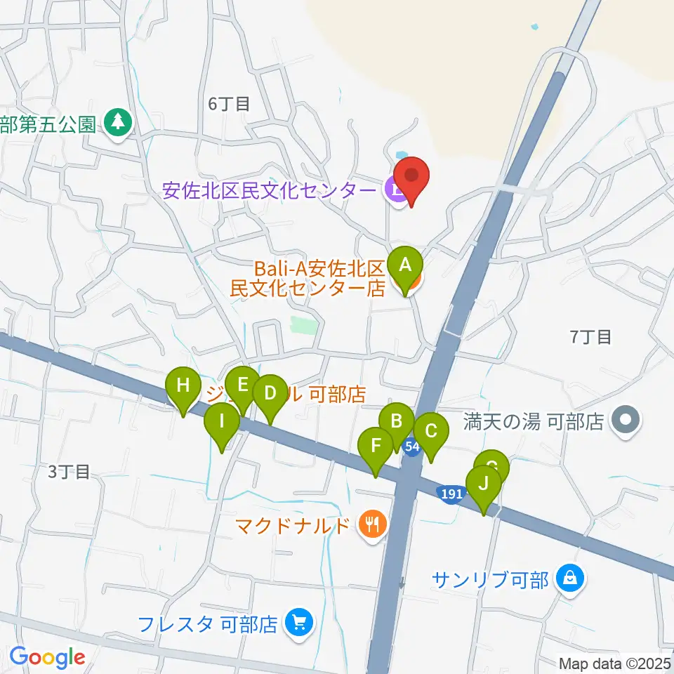 安佐北区民文化センター周辺のファミレス・ファーストフード一覧地図