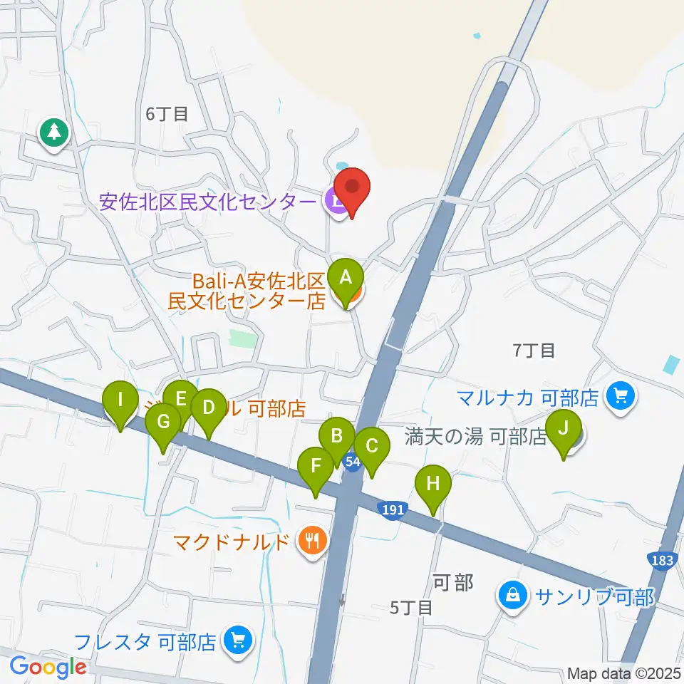 安佐北区民文化センター周辺のファミレス・ファーストフード一覧地図