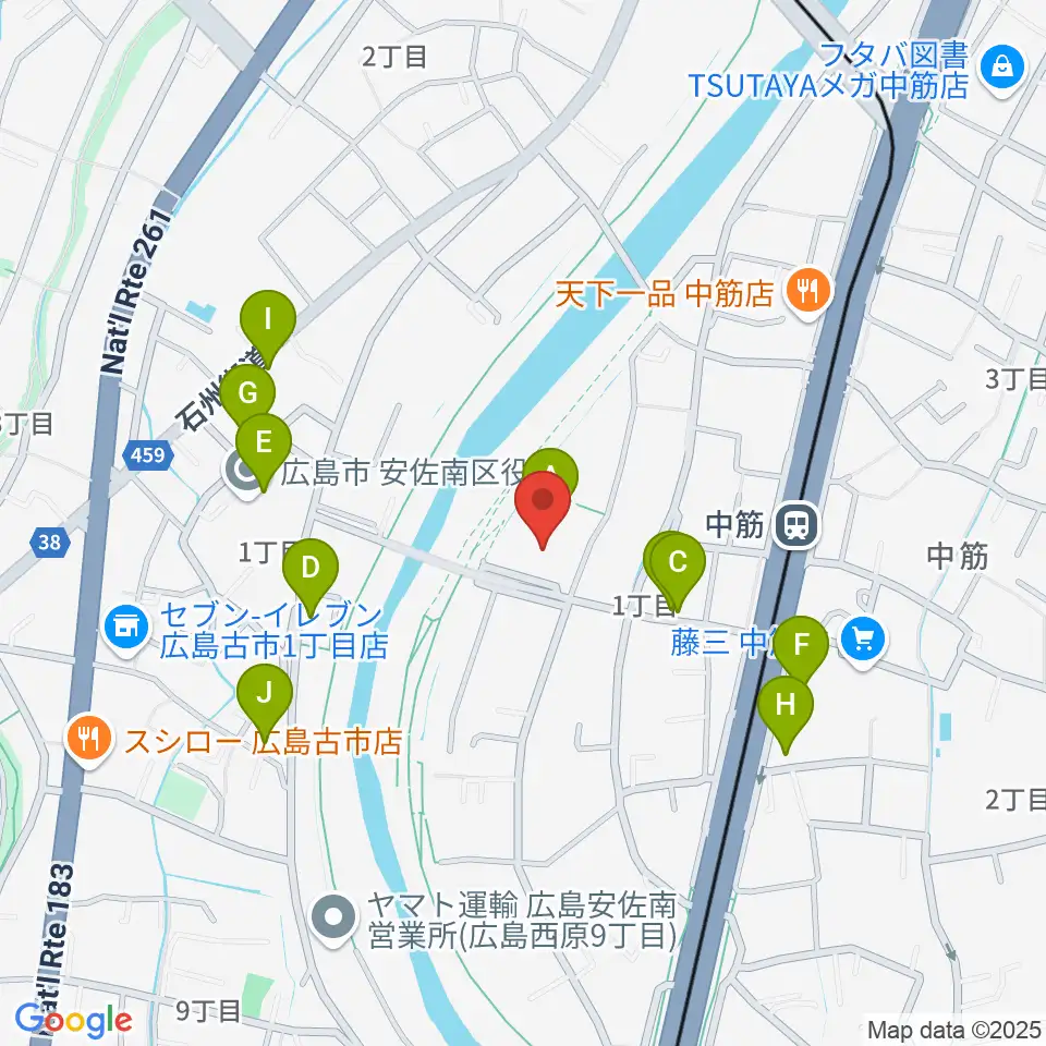 マエダハウジング安佐南区民文化センター周辺のファミレス・ファーストフード一覧地図