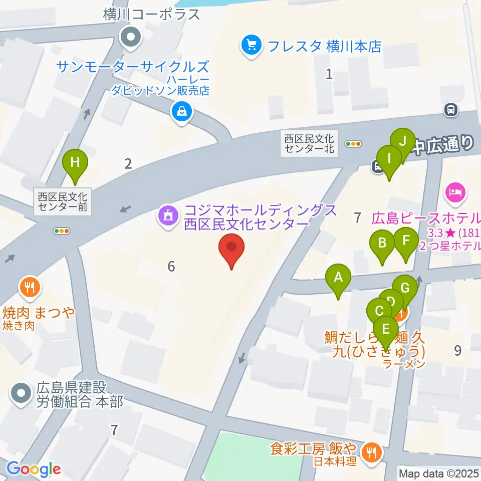 コジマホールディングス西区民文化センター周辺のファミレス・ファーストフード一覧地図