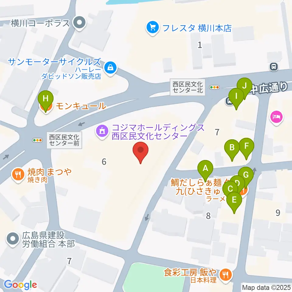 コジマホールディングス西区民文化センター周辺のファミレス・ファーストフード一覧地図