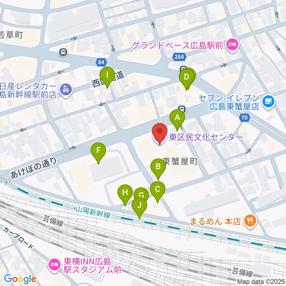 広島市東区民文化センター周辺のファミレス・ファーストフード一覧地図