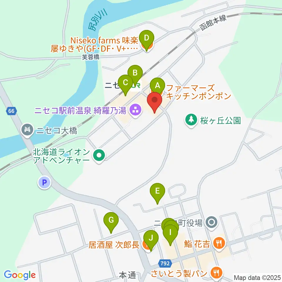 ラジオニセコ周辺のファミレス・ファーストフード一覧地図