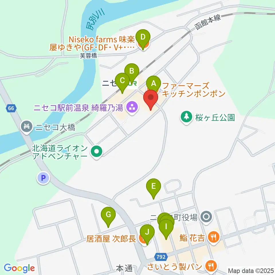 ラジオニセコ周辺のファミレス・ファーストフード一覧地図
