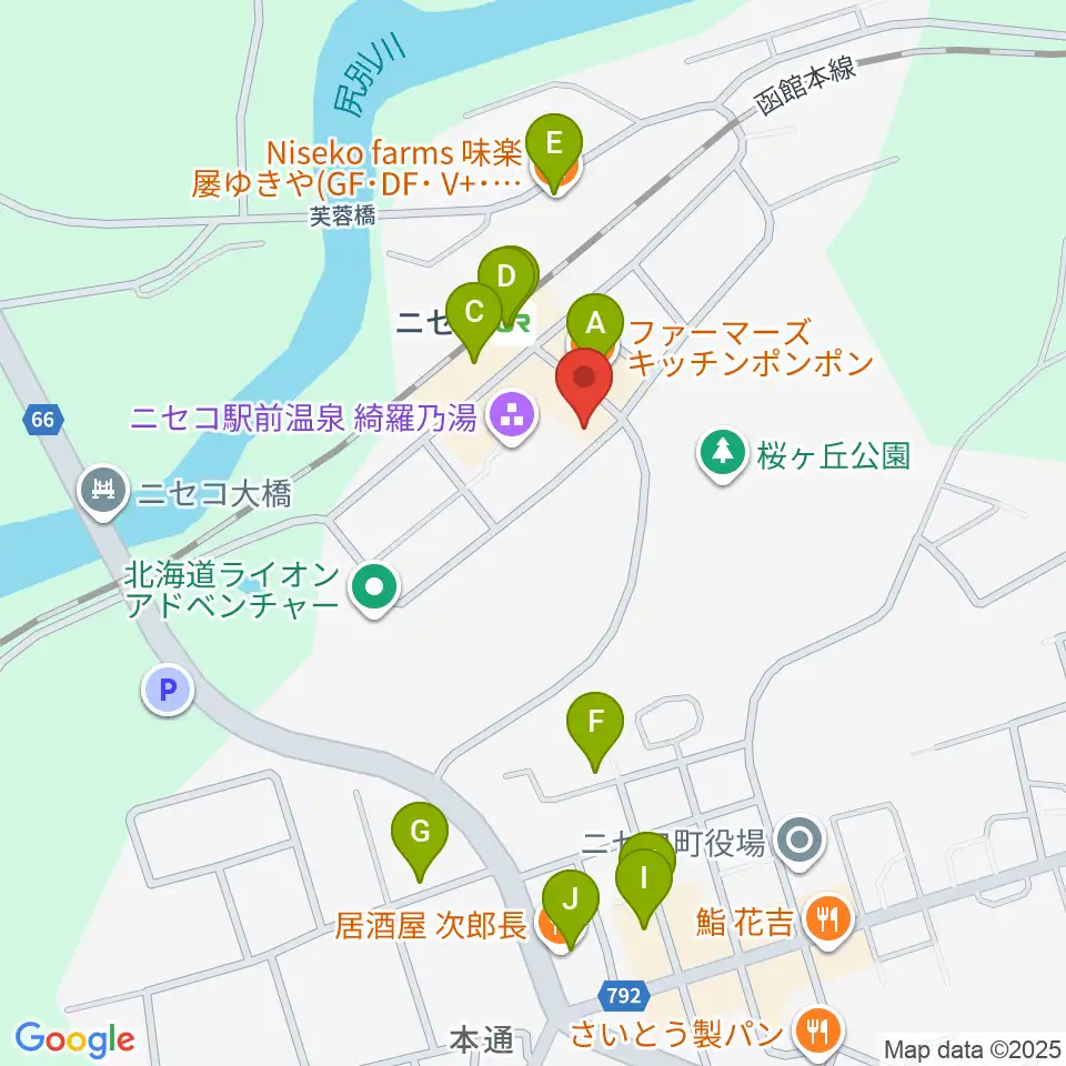 ラジオニセコ周辺のファミレス・ファーストフード一覧地図