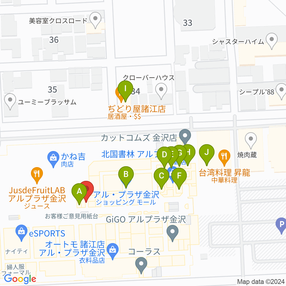 開進堂楽器 MPC諸江周辺のファミレス・ファーストフード一覧地図