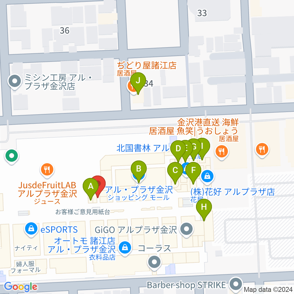 開進堂楽器 MPC諸江周辺のファミレス・ファーストフード一覧地図