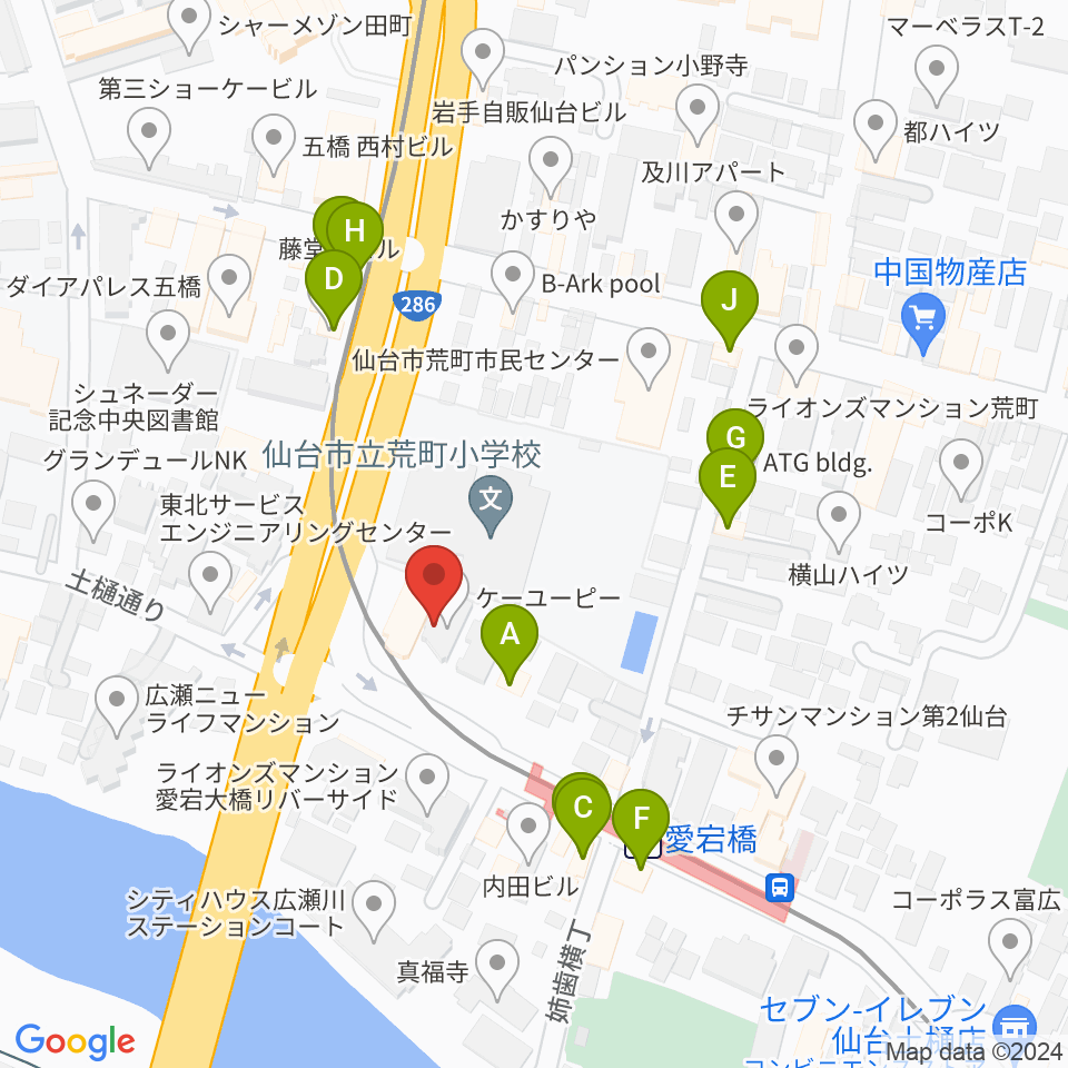 ラジオ3 仙台シティエフエム周辺のファミレス・ファーストフード一覧地図