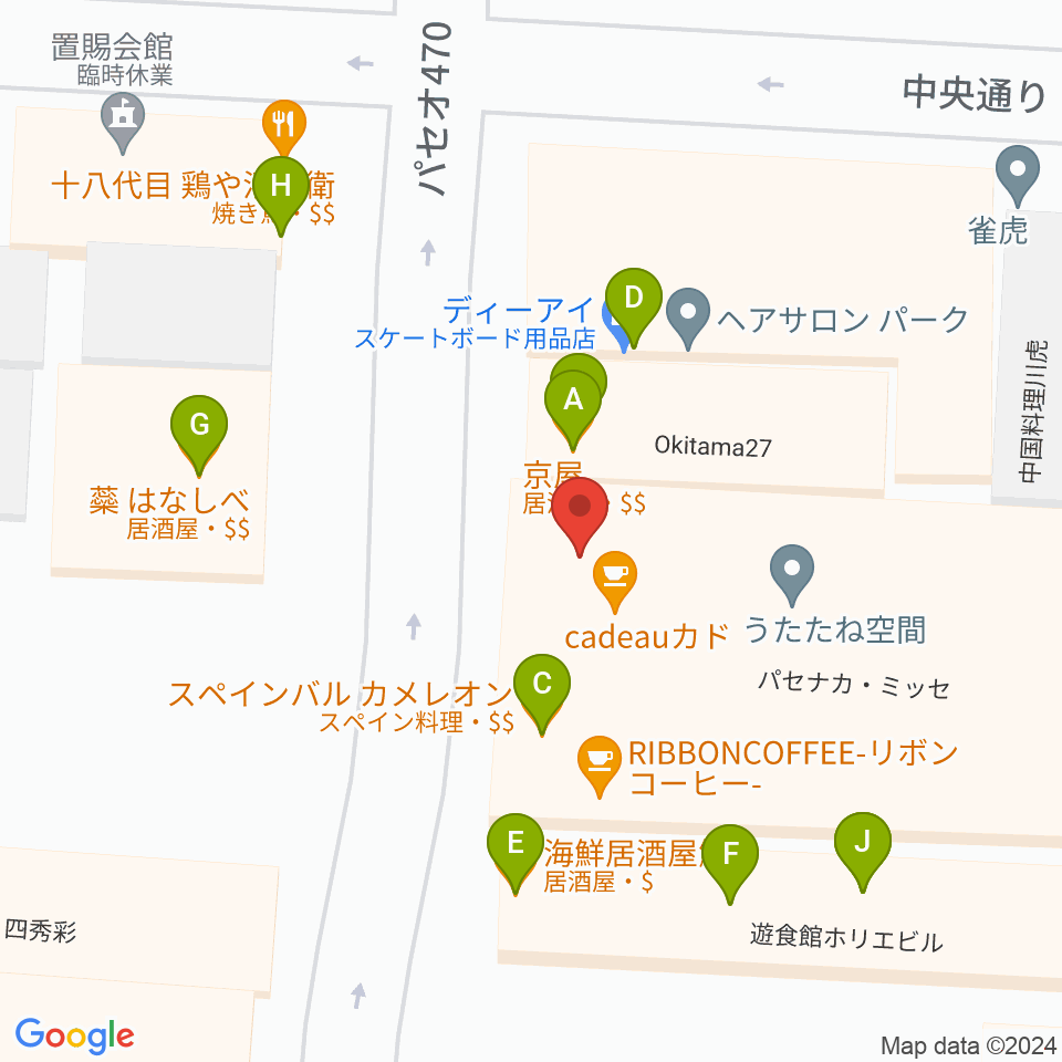 エフエムポコ周辺のファミレス・ファーストフード一覧地図