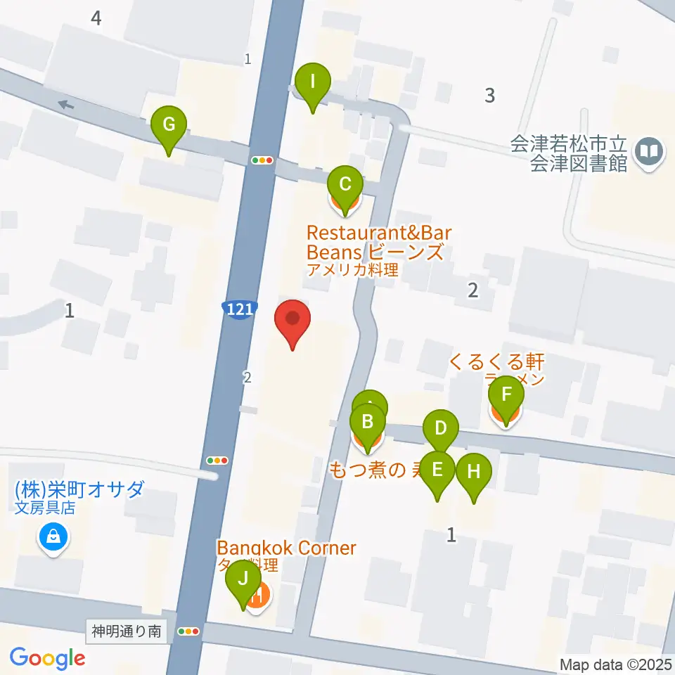 エフエム会津周辺のファミレス・ファーストフード一覧地図