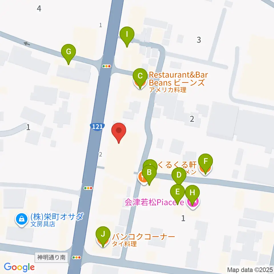 エフエム会津周辺のファミレス・ファーストフード一覧地図