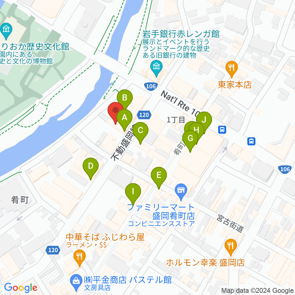 ラヂオもりおか周辺のファミレス・ファーストフード一覧地図