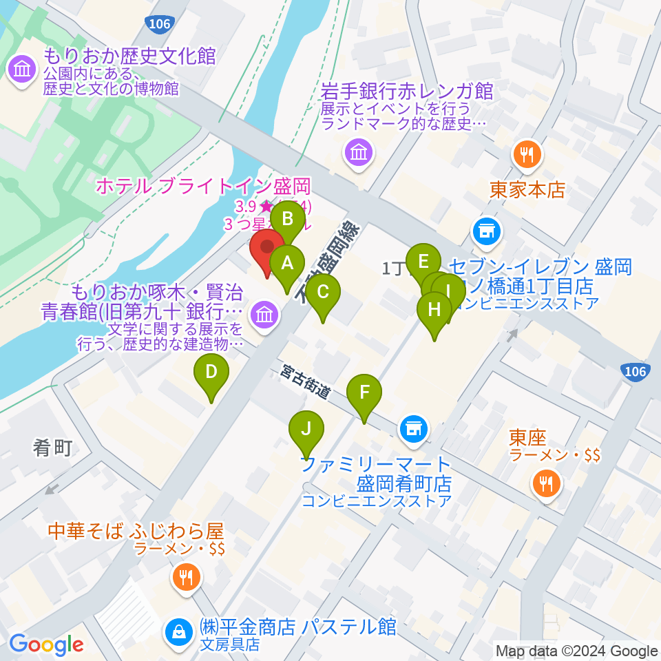 ラヂオもりおか周辺のファミレス・ファーストフード一覧地図