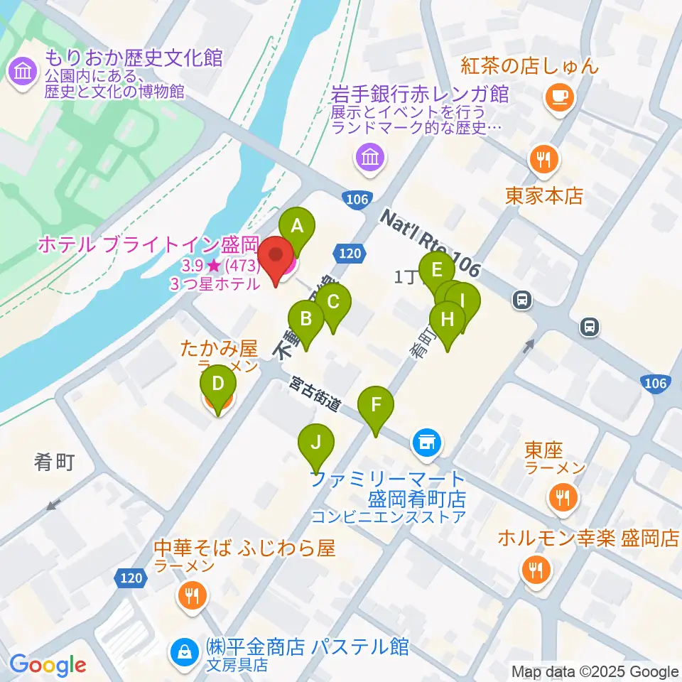 ラヂオもりおか周辺のファミレス・ファーストフード一覧地図