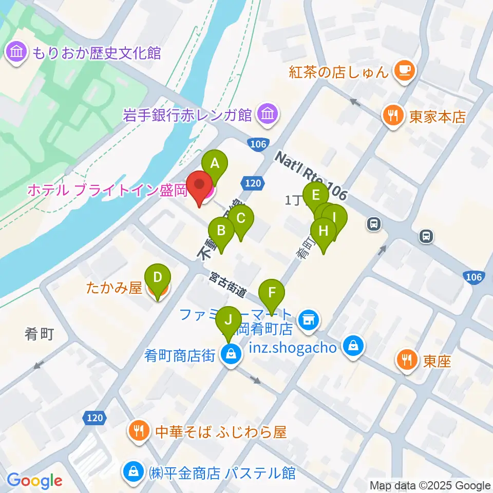 ラヂオもりおか周辺のファミレス・ファーストフード一覧地図