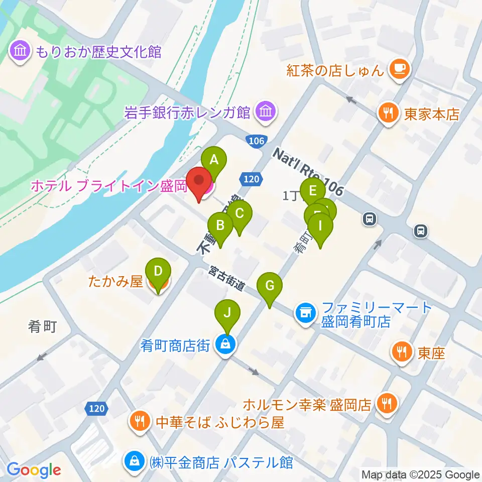 ラヂオもりおか周辺のファミレス・ファーストフード一覧地図