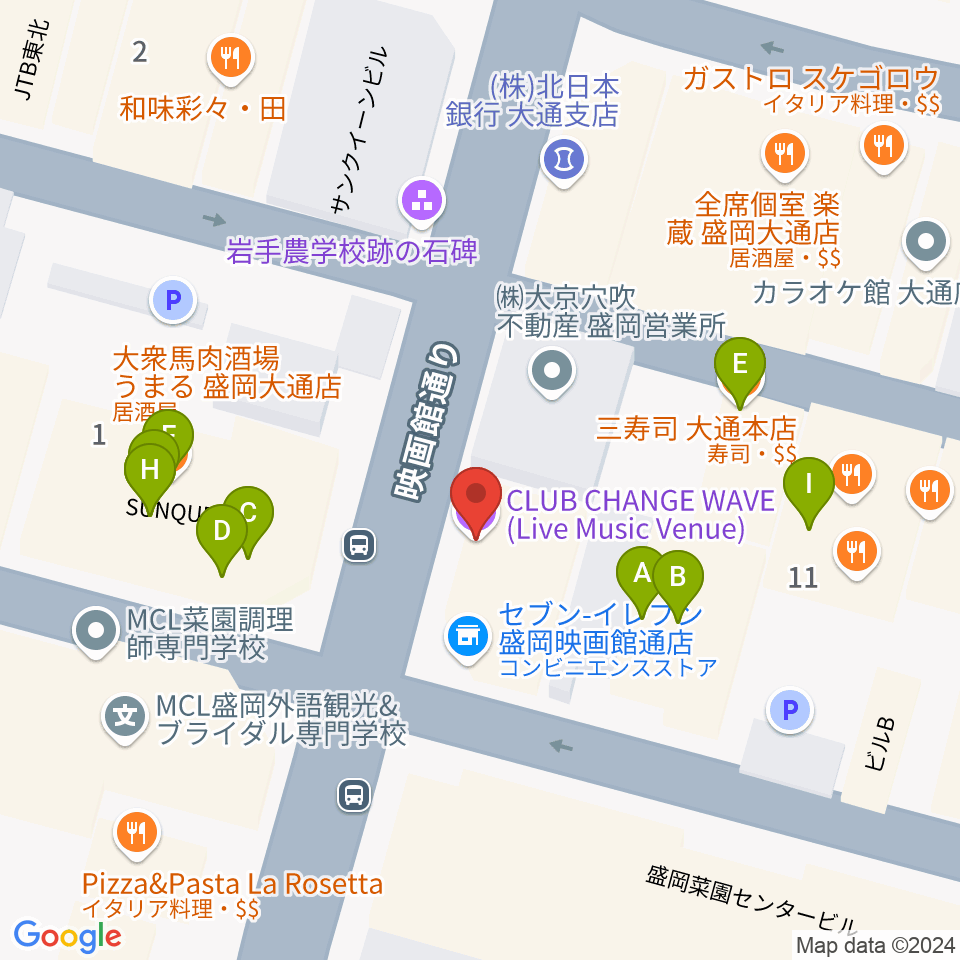 CLUB CHANGE WAVE周辺のファミレス・ファーストフード一覧地図