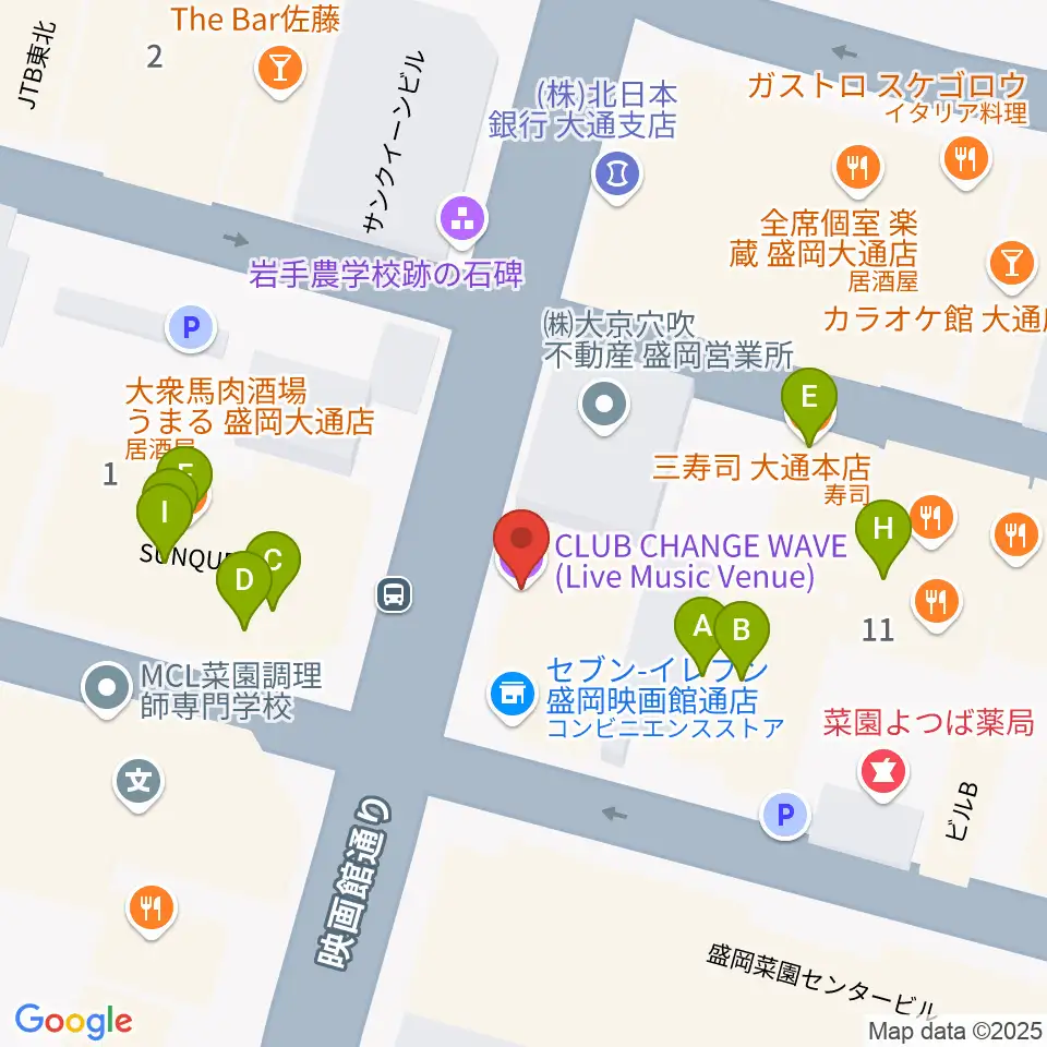 CLUB CHANGE WAVE周辺のファミレス・ファーストフード一覧地図