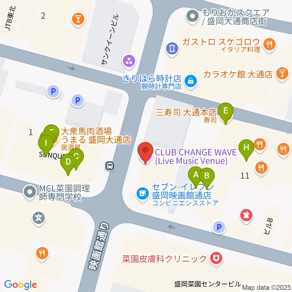 CLUB CHANGE WAVE周辺のファミレス・ファーストフード一覧地図