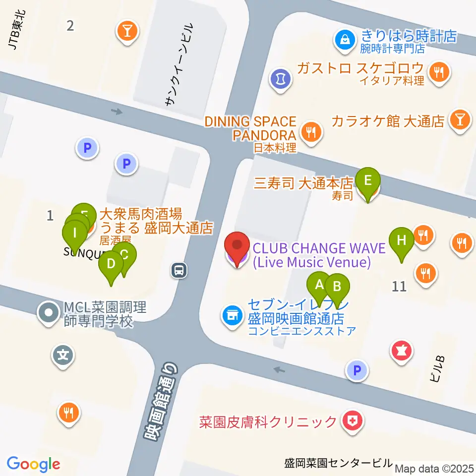 CLUB CHANGE WAVE周辺のファミレス・ファーストフード一覧地図